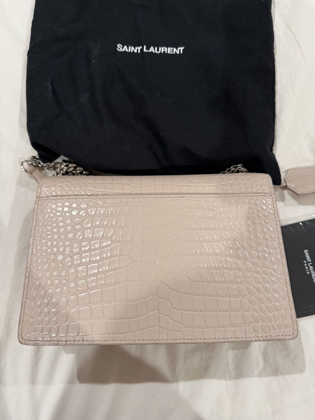 Saint Laurent Paris Calfskin Crocodile Embossed Medium Monogram Shoulder Bag Size ONE SIZE - 2 Thumbnail