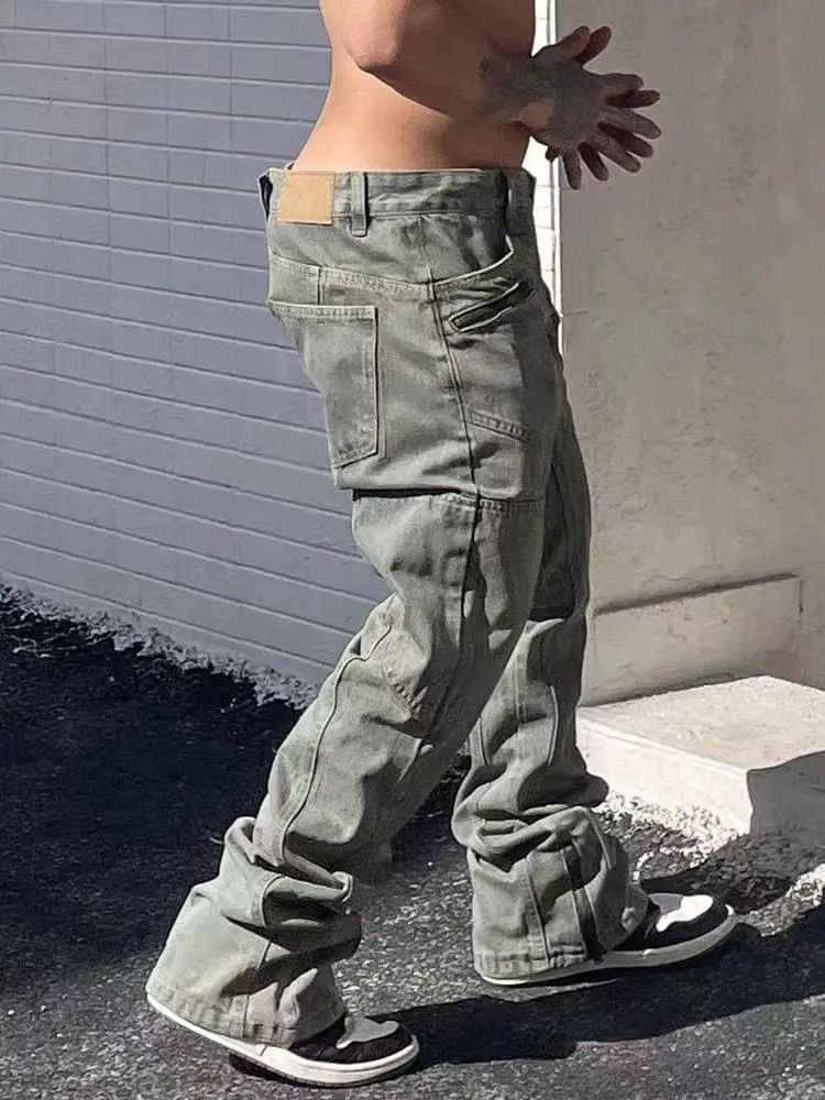 Designer × Japanese Brand Retro Dark Green Heavy Straight Jeans Size US 33 - 4 Thumbnail