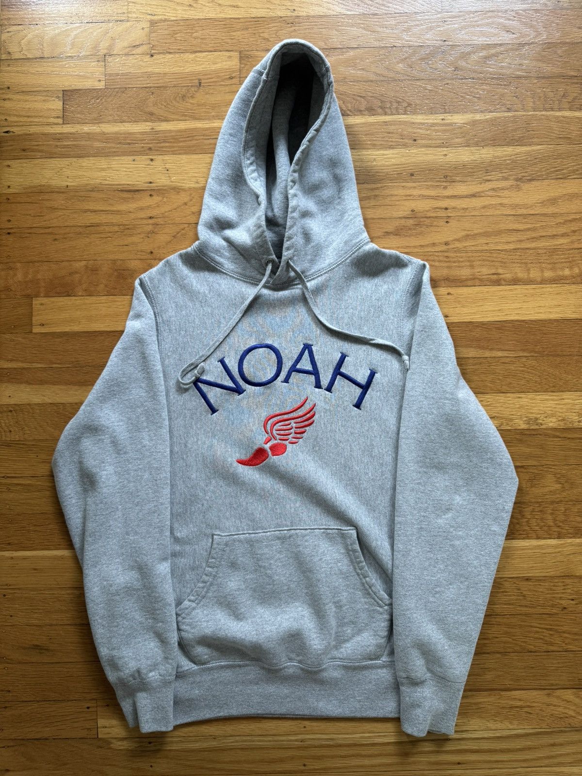 Noah Noah Embroidered Running Logo Hoodie in Gray | Grailed