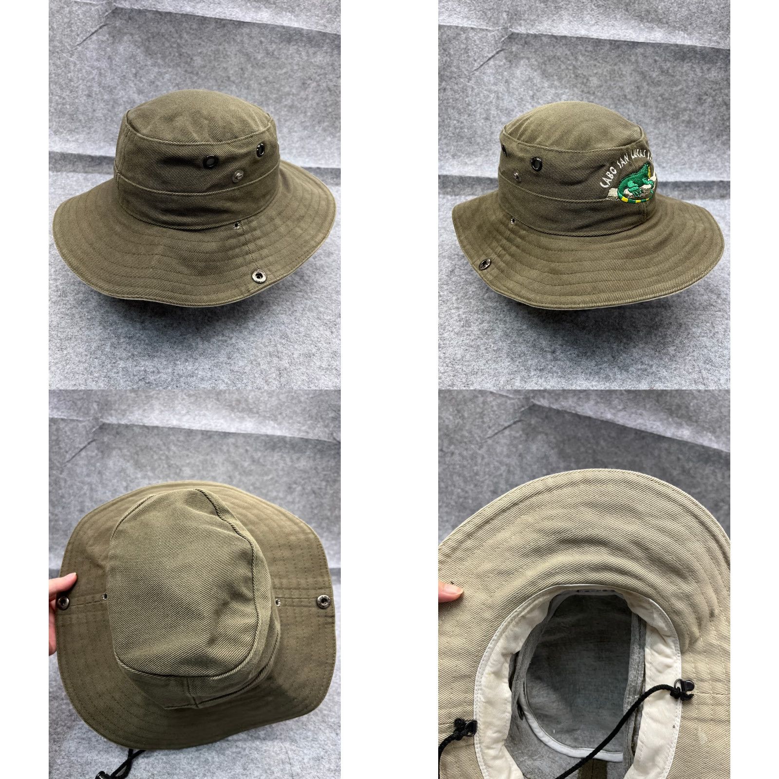 Vintage Cabo San Lucas BCS Bucket Hat Adult One Size Green Cotton Iguana Beach Outdoors Hat/Cap Mens Bucket Hat Size ONE SIZE - 8 Thumbnail