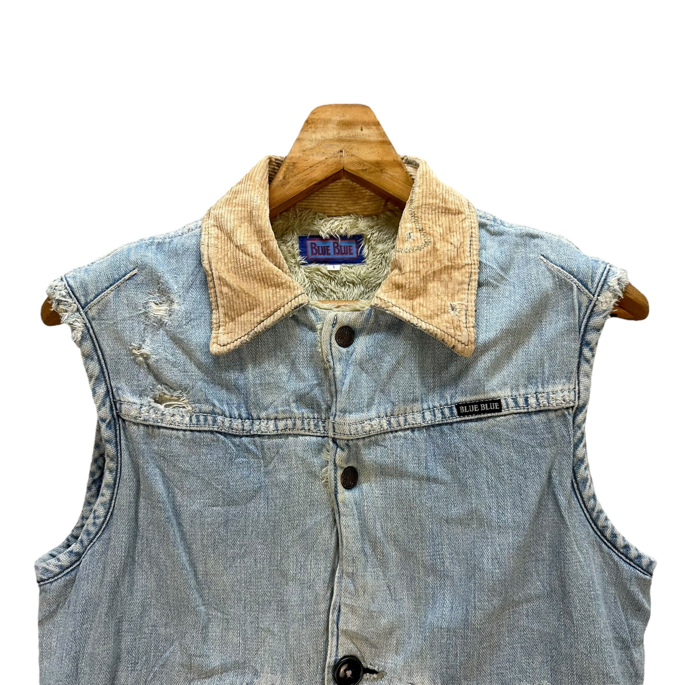 Blue Blue Japan 80's BLUE BLUE Trashed Work Western Denim Vest #A70-1708 Size US S / EU 44-46 / 1 - 2 Thumbnail