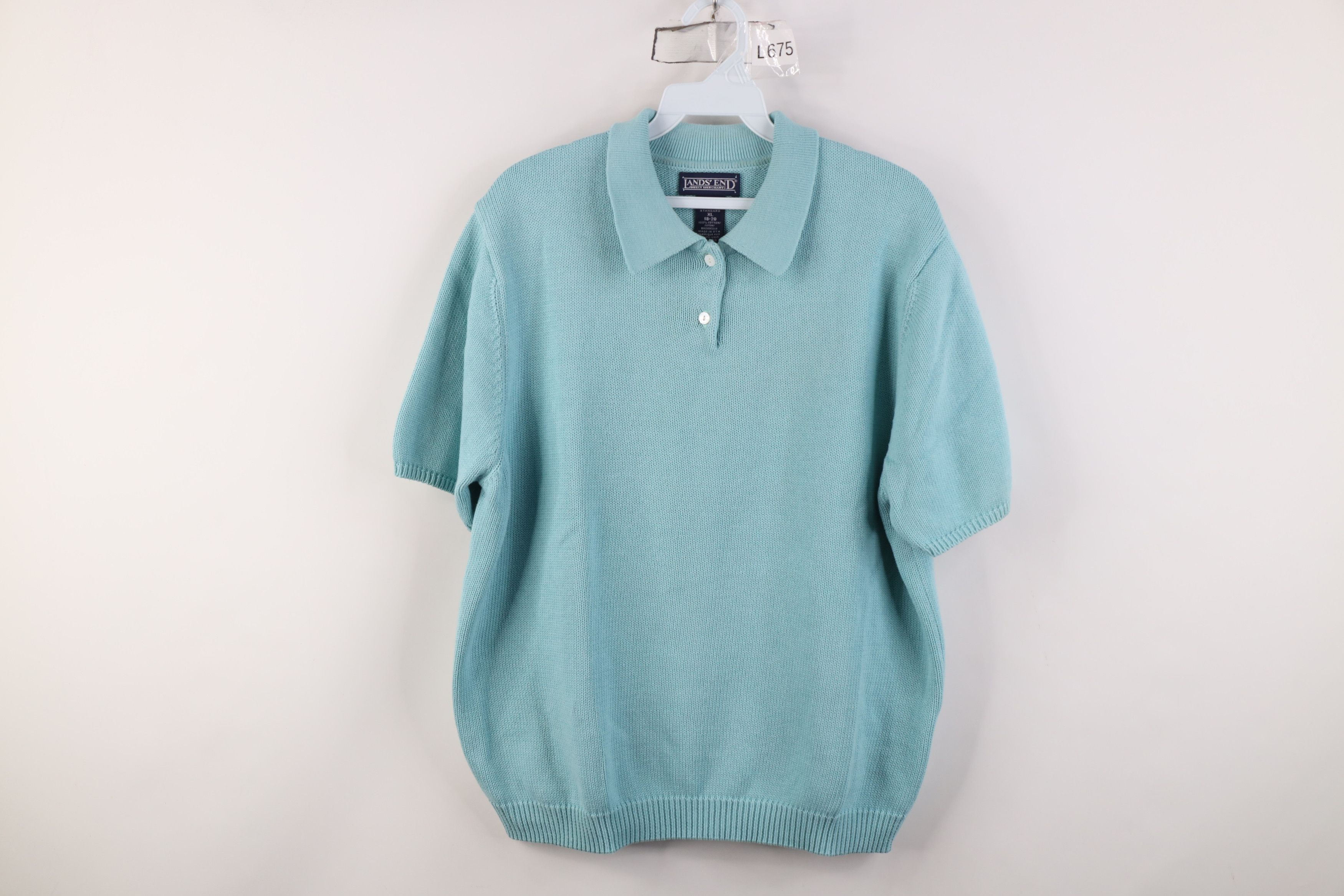 Lands' End Vintage 90s Lands End Knit Short Sleeve Collared Sweater USA Size XL / US 12-14 / IT 48-50 - 1 Thumbnail