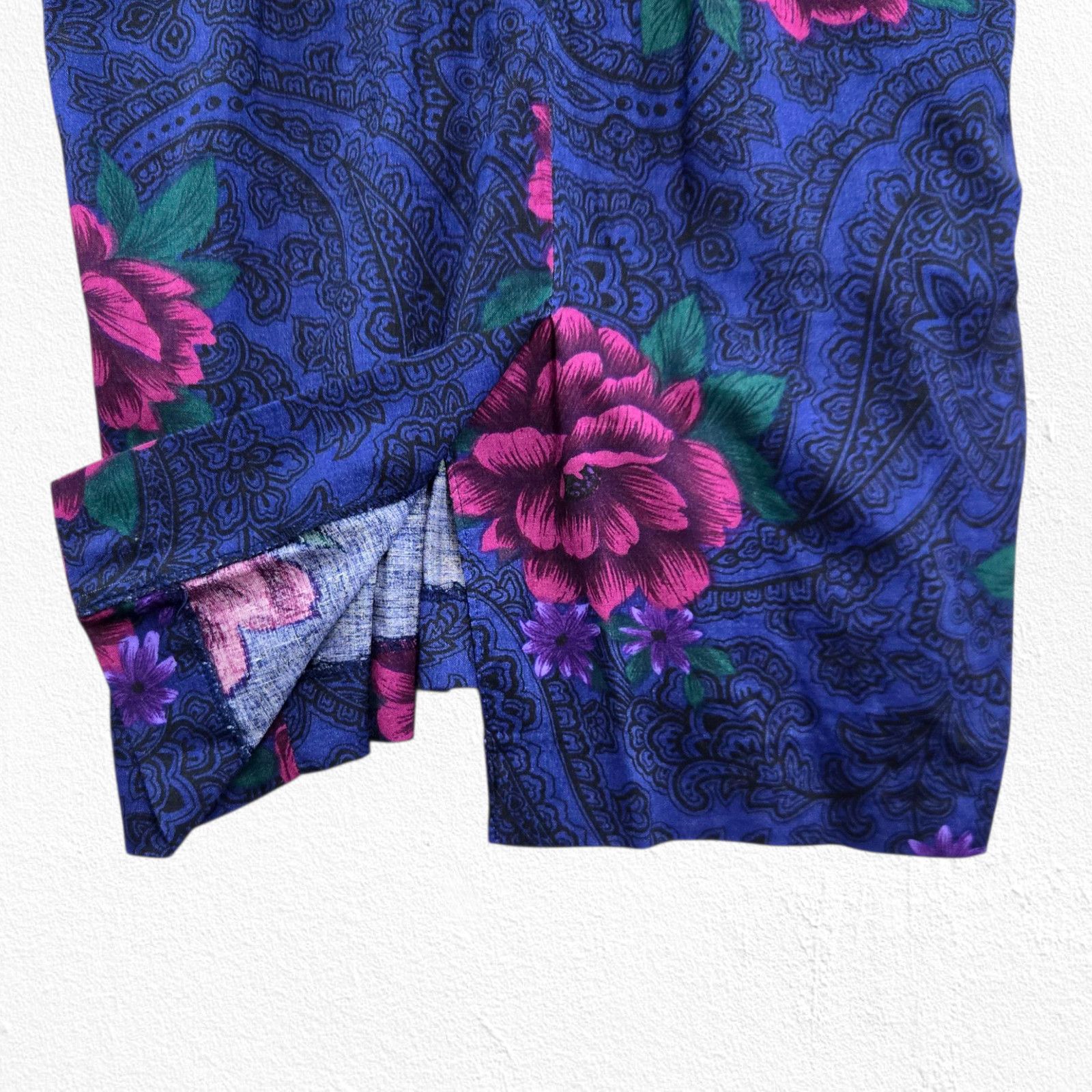 Vintage Vintage Blue Purple Floral Paisley Rayon Midi Dress Size 10 Size L / US 10 / IT 46 - 8 Thumbnail