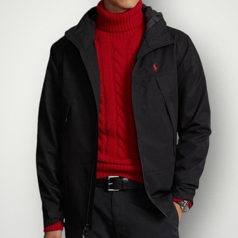 image of Polo Ralph Laurent Water-Resistant Hooded Jacket in Black, Men's (Size Medium)