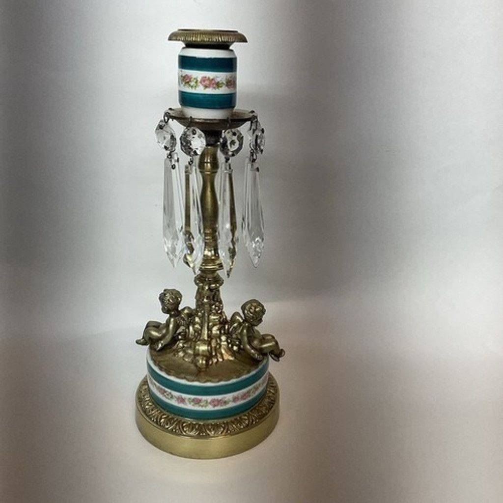 The Unbranded Brand VTG Ormolu Brass Cherub Candle Holder Crystal Prism Base Size ONE SIZE - 1 Thumbnail
