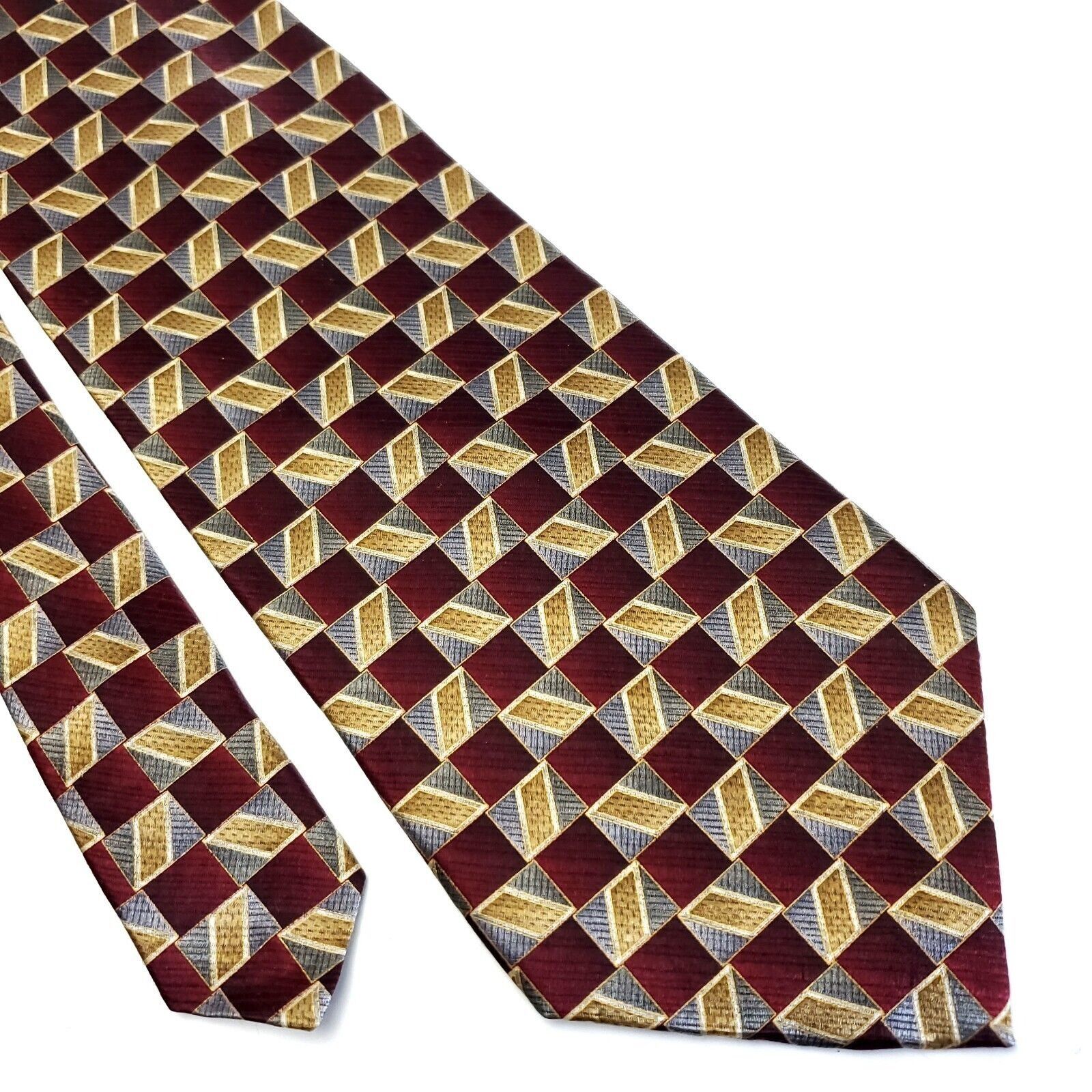 Van Heusen Van Heusen Red Tan Gray Print Wide Geometric Silk Tie Size ONE SIZE - 1 Thumbnail