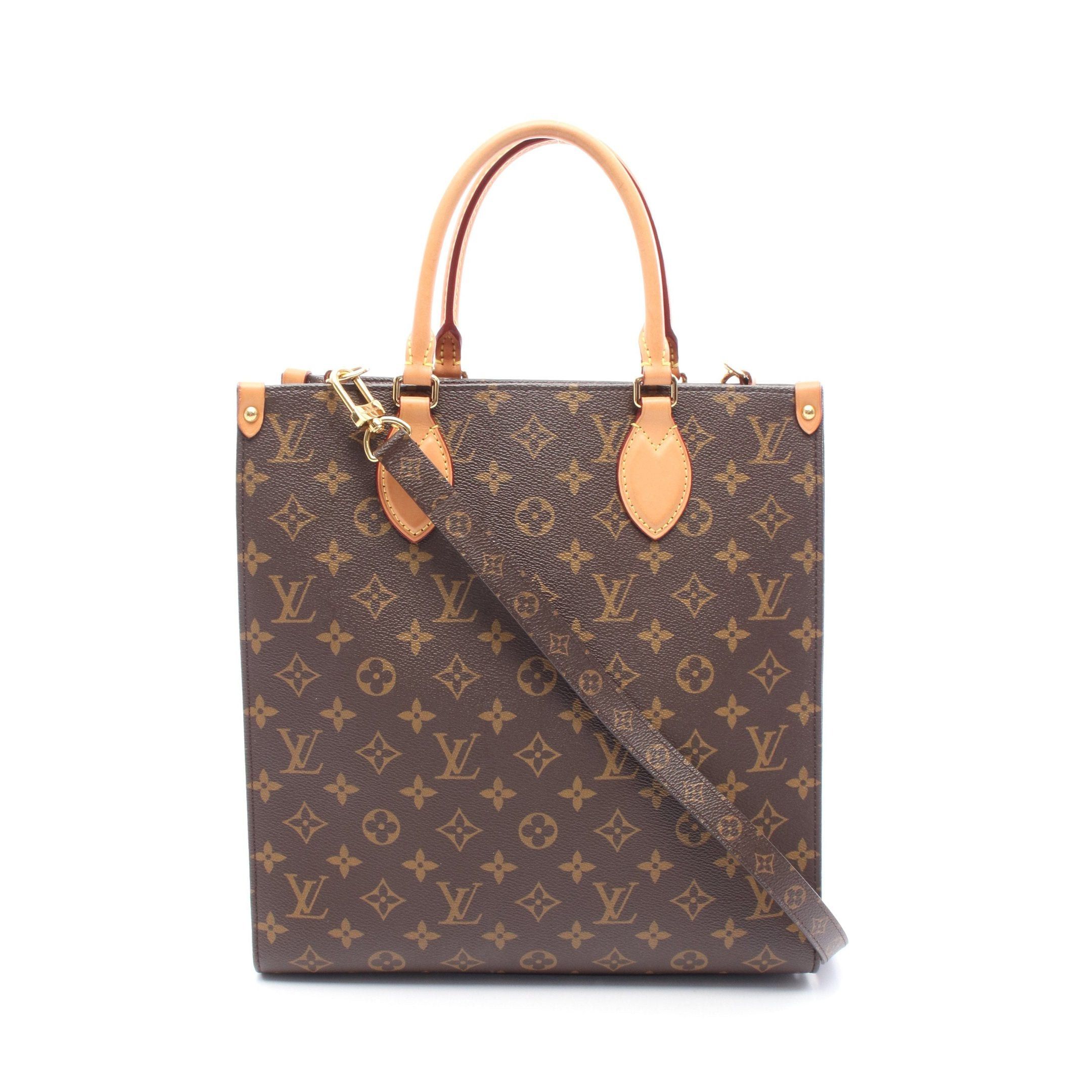 Louis Vuitton Sac Plat Pm Monogram Handbag Tote Bag Leather Brown