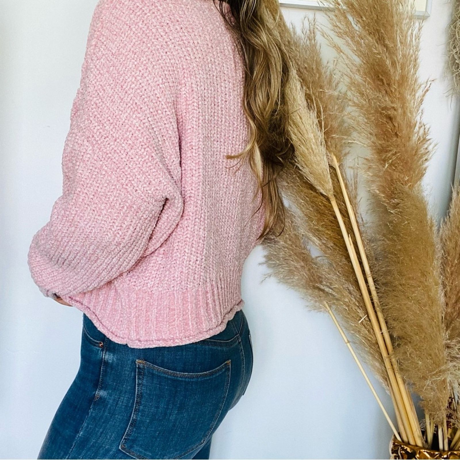 Free People NEW ALTAR'D STATE Soft Pink Chunky Knit Pullover Sweater Size L / US 10 / IT 46 - 2 Thumbnail