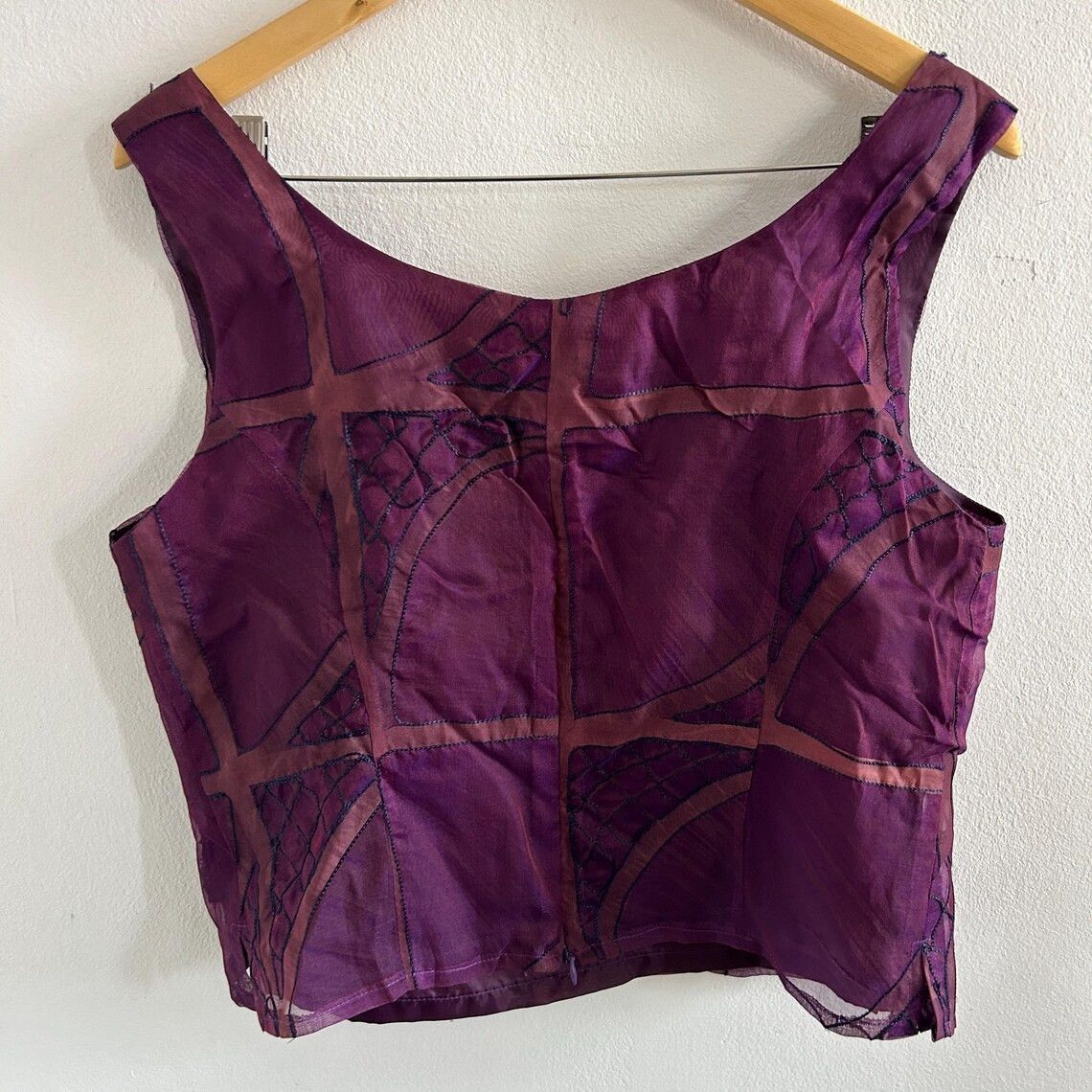 Vintage Vintage Purple Silk Patchwork Crop Top Size XL / US 12-14 / IT 48-50 - 7 Thumbnail