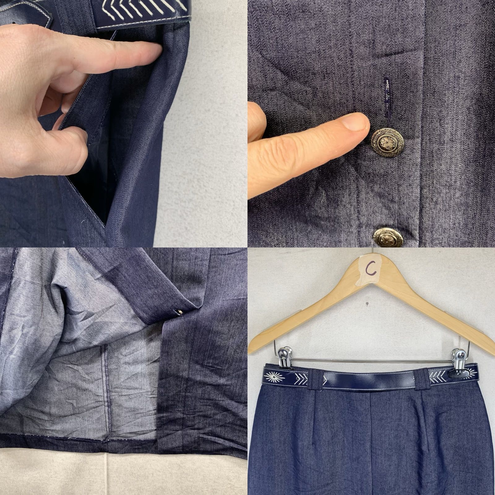 Vintage VINTAGE SK & COMPANY Indigo Blue Midi Skirt 14 Buttons Belted Pockets A-Line Womens Regular 14 Blue 90s Southwestern Style Size 36" / US 14 / IT 50 - 8 Thumbnail