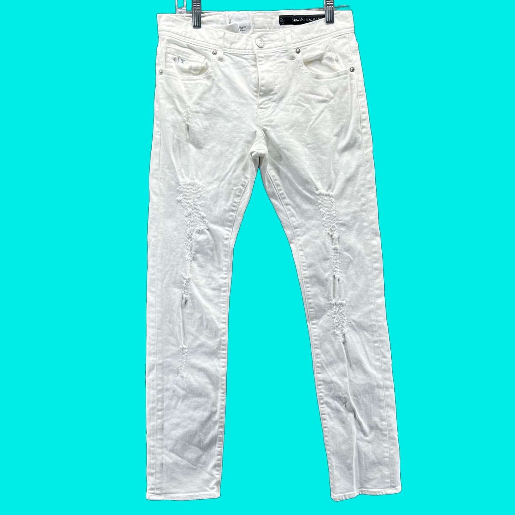 Armani Exchange Armani Exchange Jeans Mens 30R White Slim Distressed Denim 5-Pocket Zip Fly Modern Look Pants Mens Size US 30 / EU 46 - 1 Thumbnail