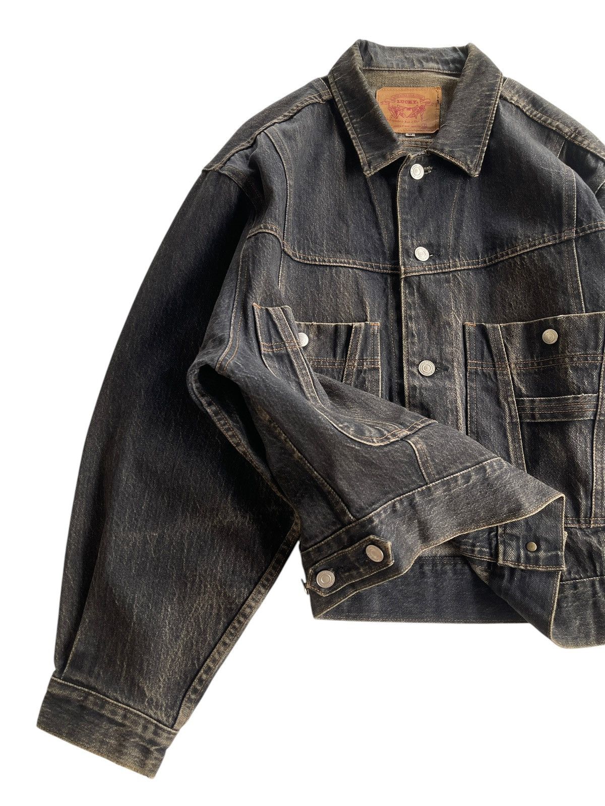 Japanese Brand Lucky Dark Dust Denim Trucker Baggy Jacket Size US M / EU 48-50 / 2 - 5 Thumbnail