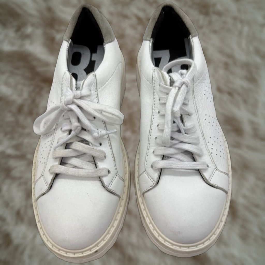 P448 P448 Womens Sneaker Lace Up White Leather Size 35/US 5-5.5 Chunky Sole Leather White Sneakers Size US 5.5 / IT 35.5 - 1 Thumbnail