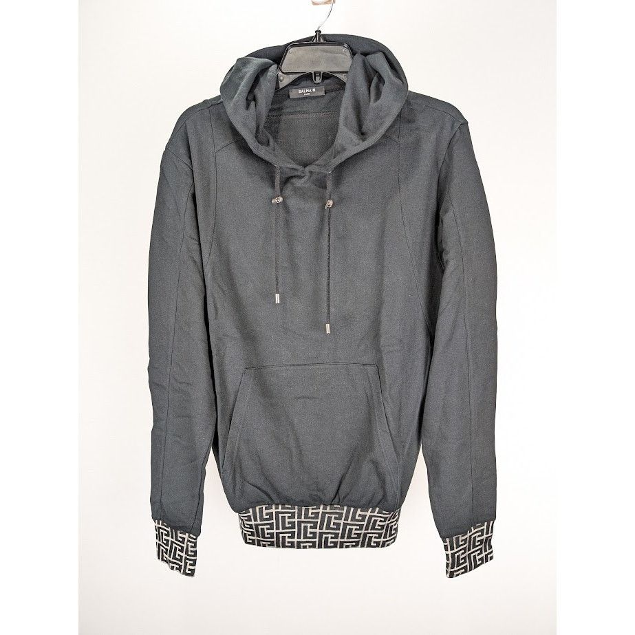 Balmain o1rshd1 Q:2 / Pullover Hoodie With Monogram Logo Trim Black Size US M / EU 48-50 / 2 - 1 Thumbnail