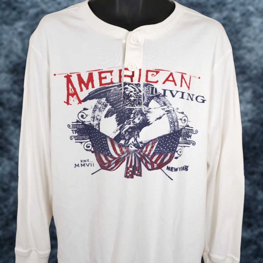 Vintage VINTAGE Bald Eagle Henley Shirt Mens XL White American Living Flag Size US XL / EU 56 / 4 - 1 Thumbnail