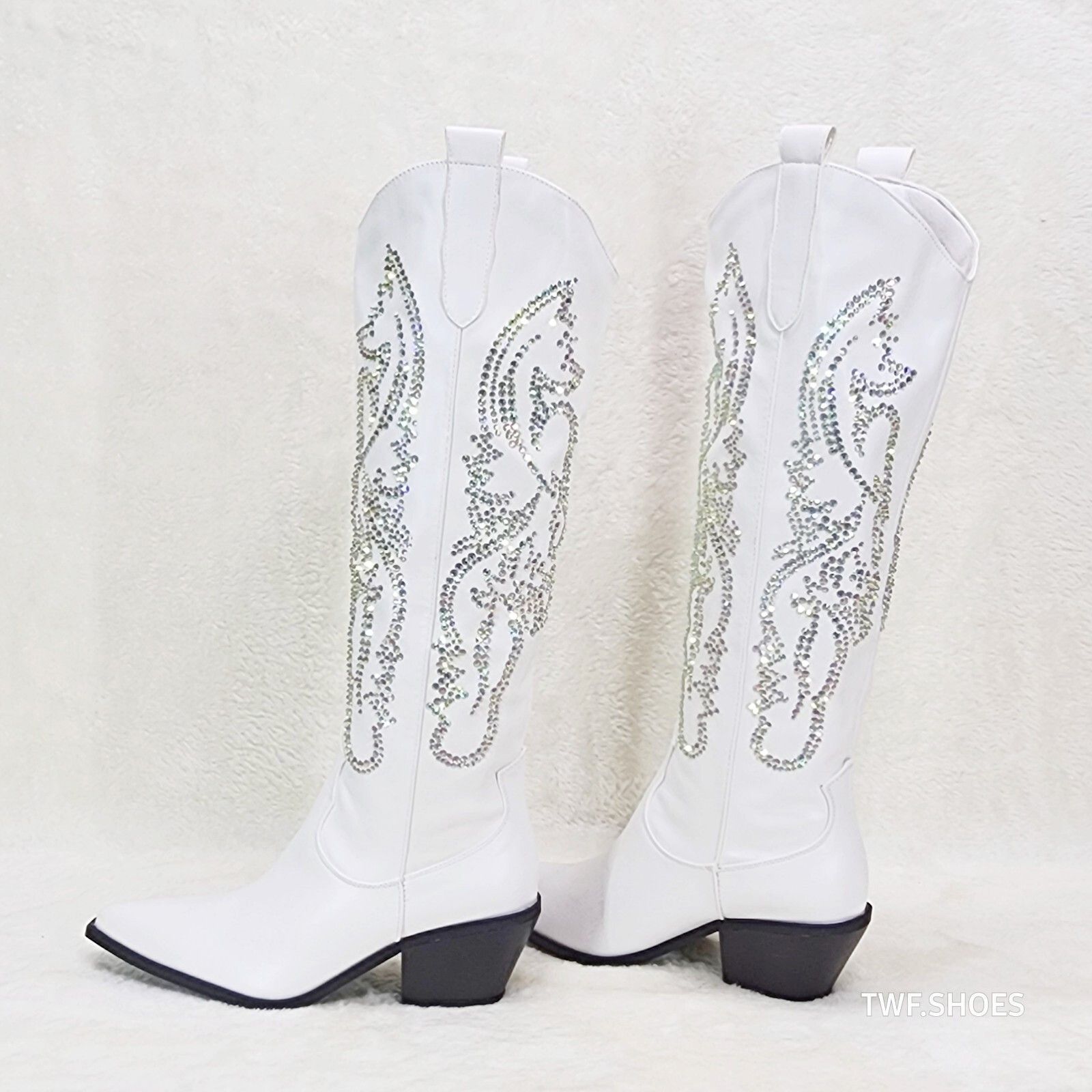 Other Razzle White Country Western Cowgirl Knee Boots Rhinestone D Size US 6.5 / IT 36.5 - 1 Thumbnail