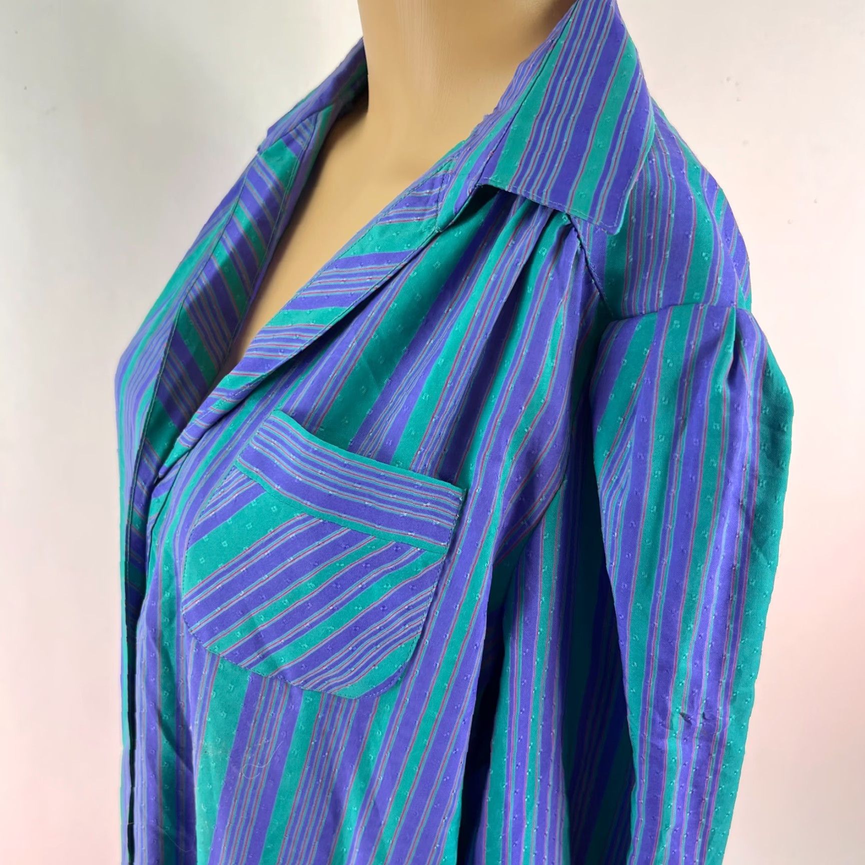 Vintage VINTAGE Schrader Sport Womens Shirt Dress Blue Striped Pockets Collared Buttoned Size 16 Size XXL / US 16-18 / IT 52-54 - 4 Thumbnail