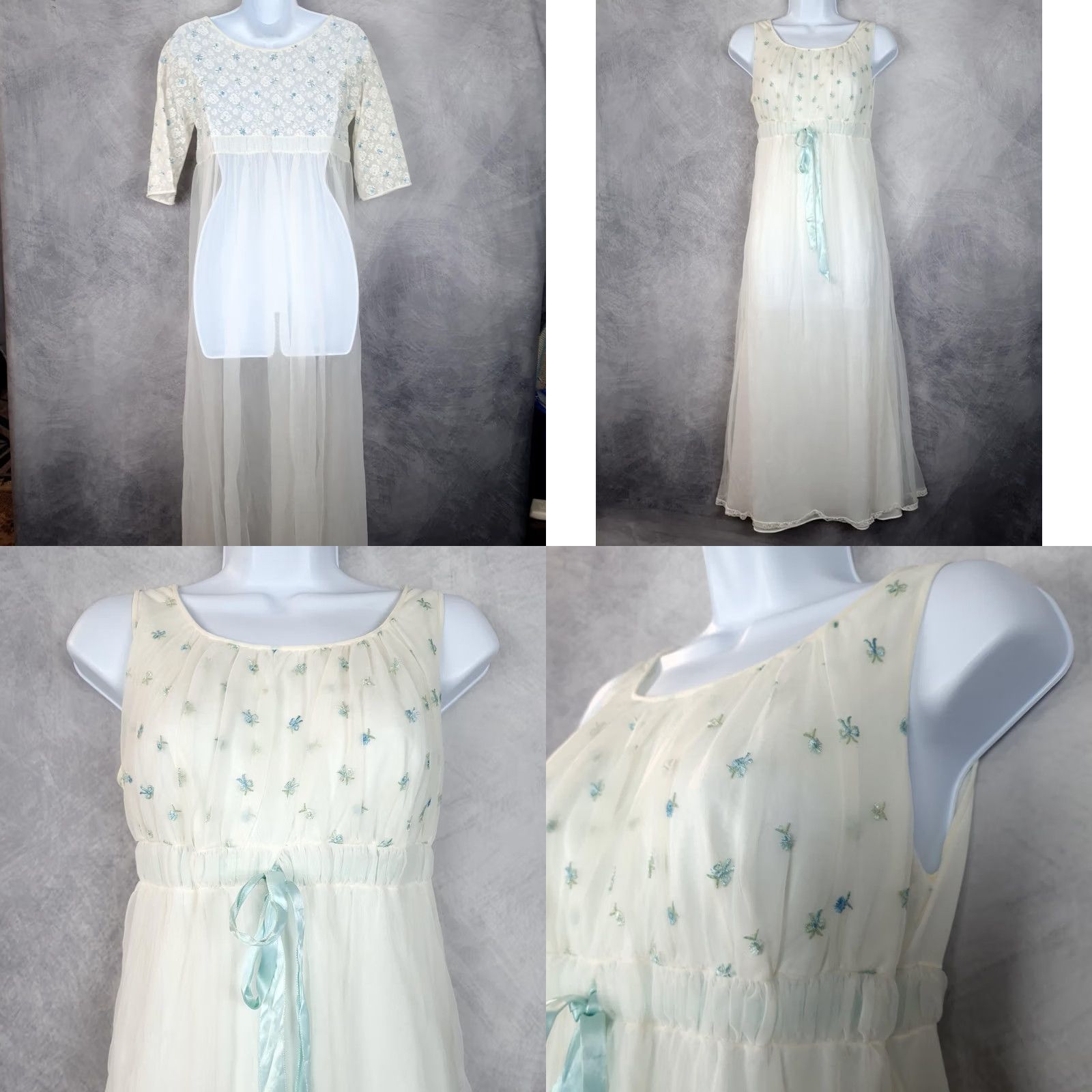 Vintage VINTAGE Miss Elaine White Chemise Robe & Gown Set Womens M Size ONE SIZE - 8 Thumbnail