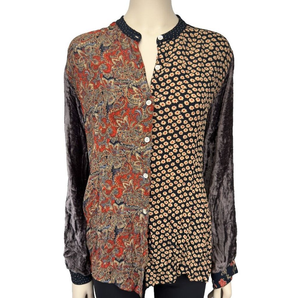 French Connection FRENCH CONNECTION Patchwork Dot Button-Up Shirt Blouse sz L Size L / US 10 / IT 46 - 1 Thumbnail