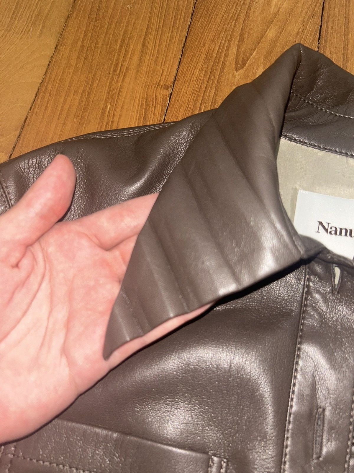 Designer × Nanushka × Vintage Nanushka brown leather dagger collar button up top Size US XS / EU 42 / 0 - 4 Thumbnail