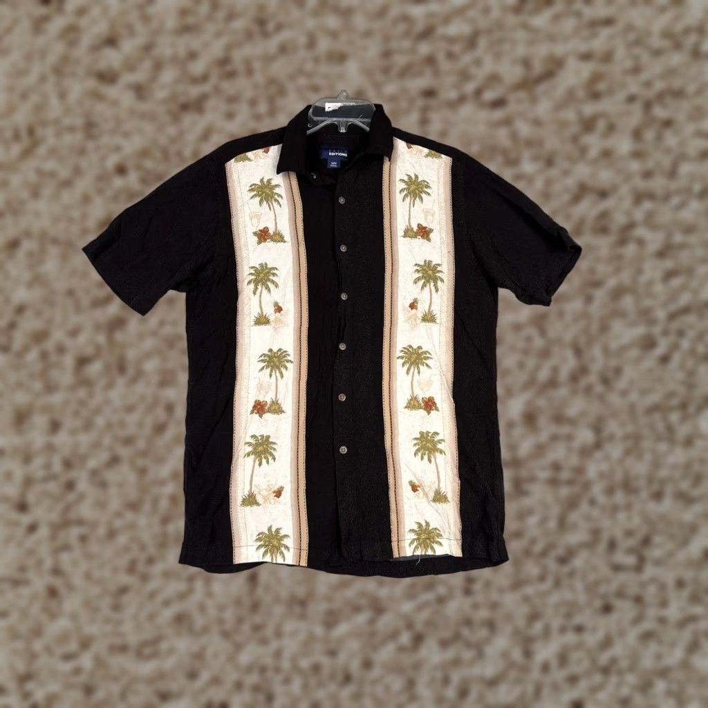 Basic Editions VINTAGE Basic Editions Shirt Mens M Black Hawaiian Short Sleeve Button Up Tropical Size US M / EU 48-50 / 2 - 1 Thumbnail