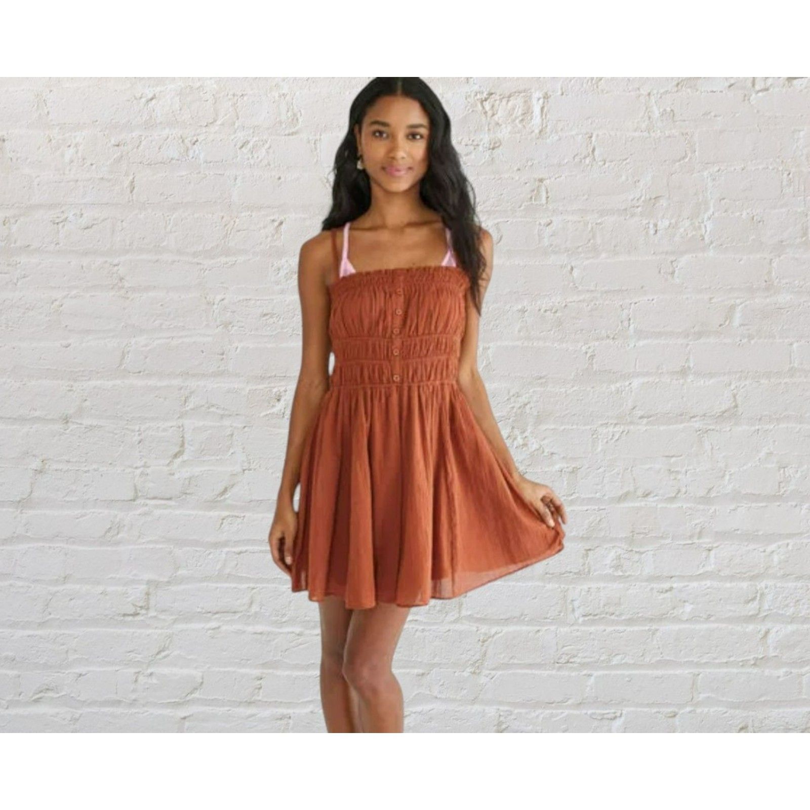 Aeropostale Aeropostale Cinnamon Smocked Mini Dress Size XL / US 12-14 / IT 48-50 - 1 Thumbnail