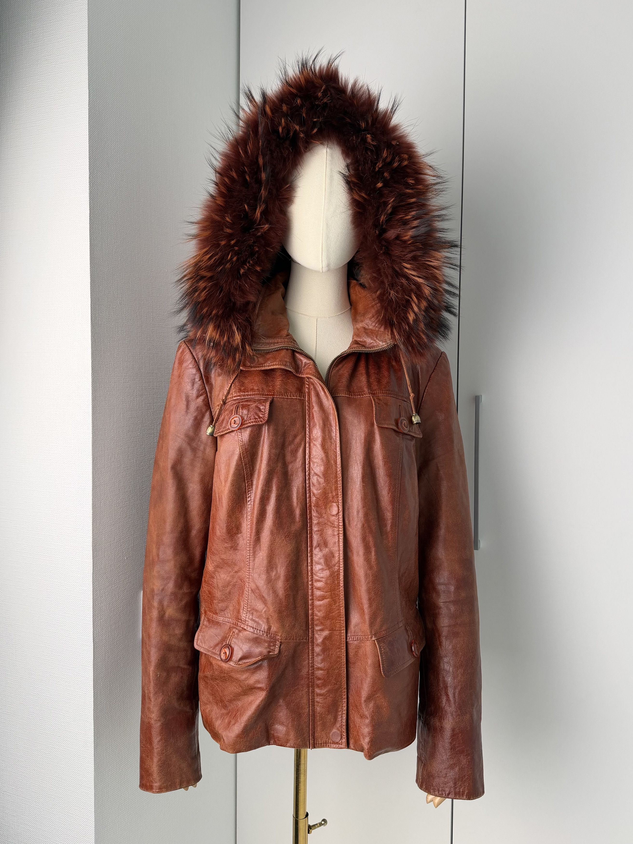Japanese Brand Vintage Brown Leather Jacket Hooded Statement Coat Y2K Size L / US 10 / IT 46 - 2 Thumbnail