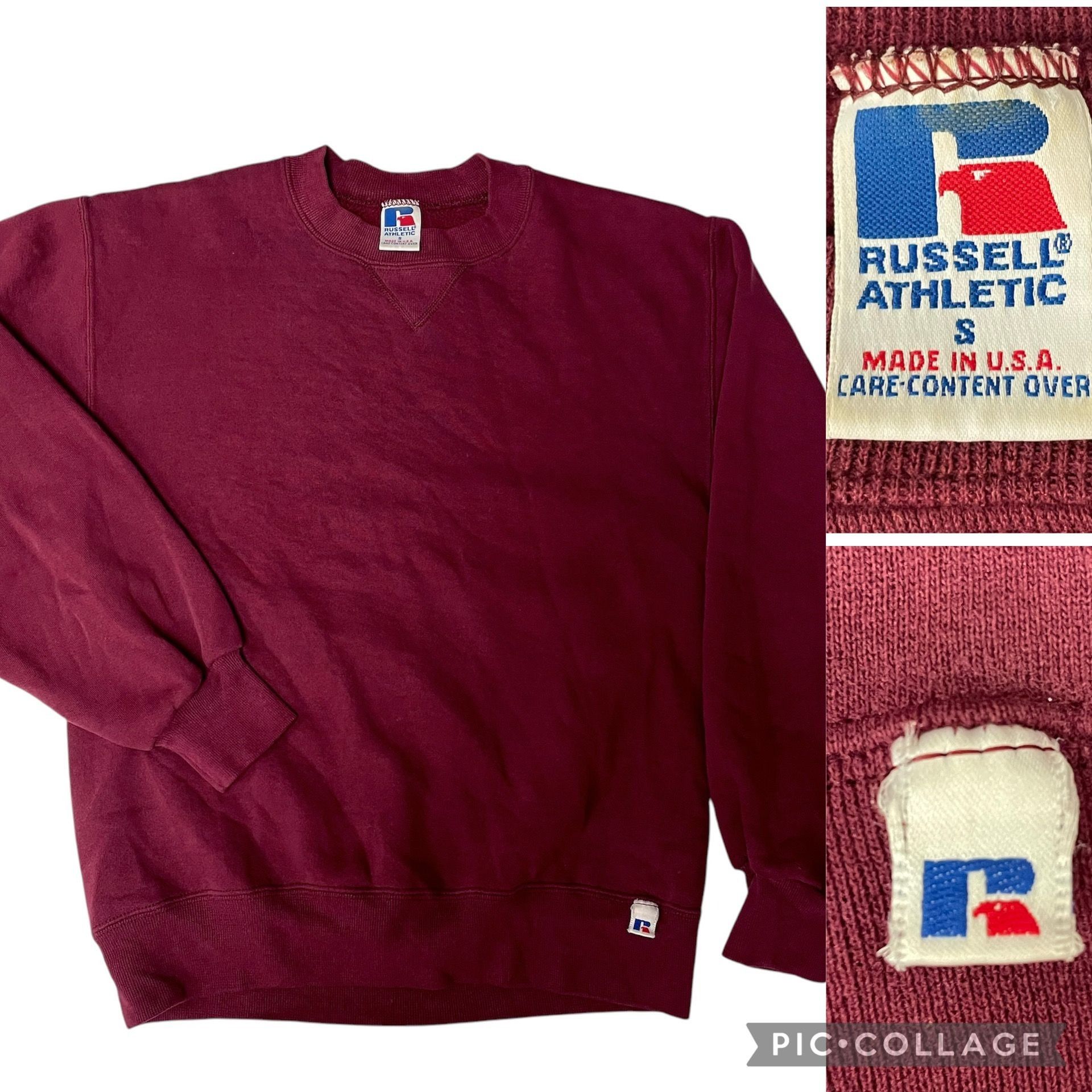 Russell Athletic Vtg Russell Athletic USA Maroon V STITCH Gym Sweatshirt Size US S / EU 44-46 / 1 - 1 Thumbnail