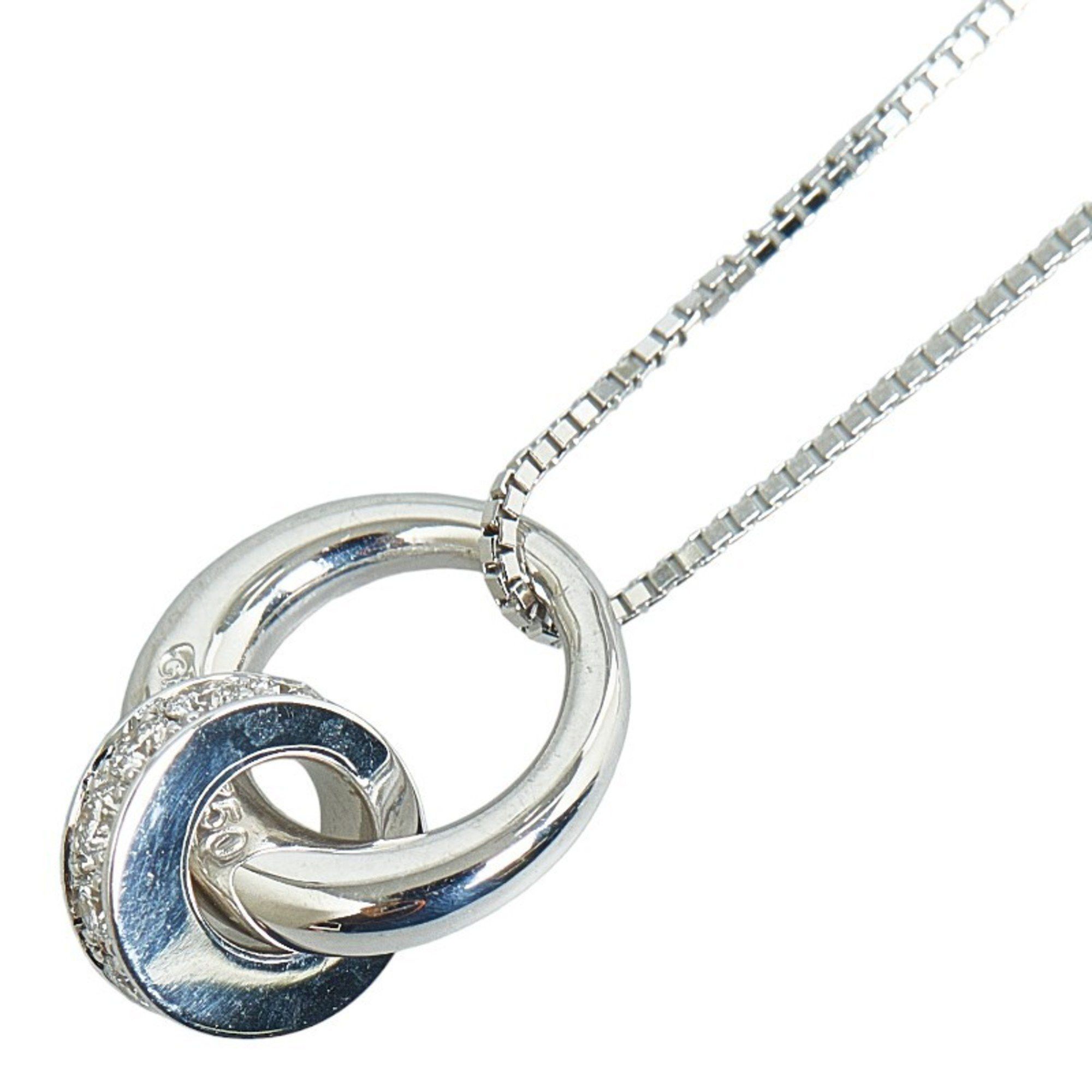 image of Celine K18Wg White Gold Diamond Ring Venetian Chain Necklace Women's Celine