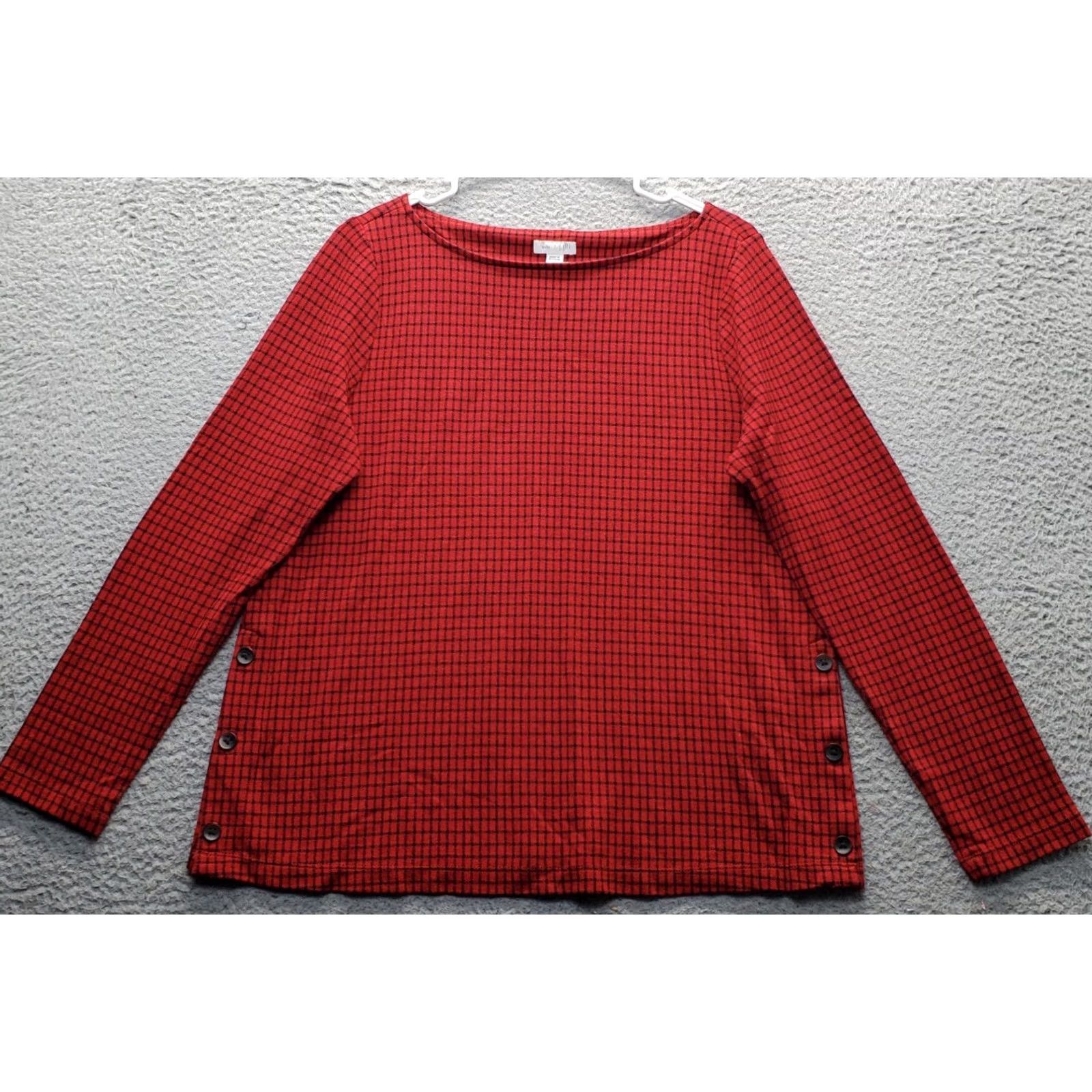 J. Jill J. Jill Ponte Blouse Top Women PM Multi Plaid Knit Boat Neck Stretch Button Side Women's PM Blouse Size M / US 6-8 / IT 42-44 - 2 Thumbnail