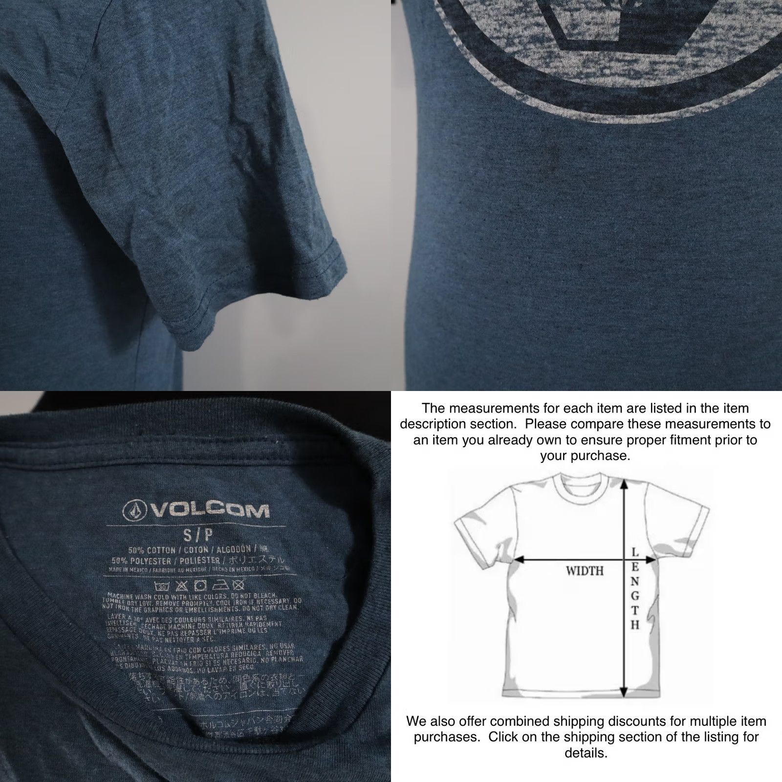 Volcom Volcom T-Shirt Mens Small Casual Crew Neck Center Logo Tee Blue Short Sleeve Size US S / EU 44-46 / 1 - 8 Thumbnail