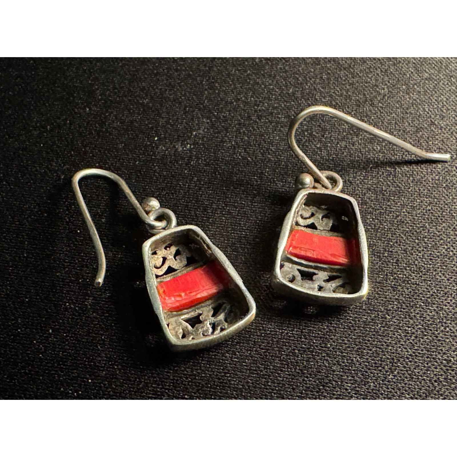 Other Vintage 925 Sterling Silver Coral Fish Hook Earrings Size ONE SIZE - 4 Thumbnail