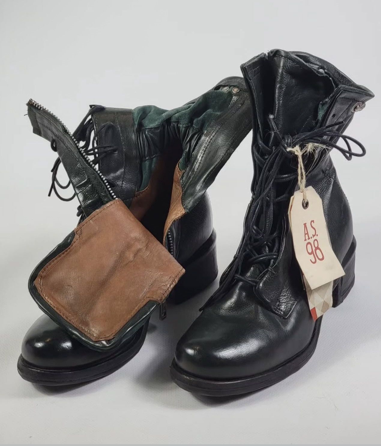 A.S.98 AS98 Leather lace-up Boots Shoes Women's Size 38 Dark Green Size US 7 / IT 37 - 3 Thumbnail