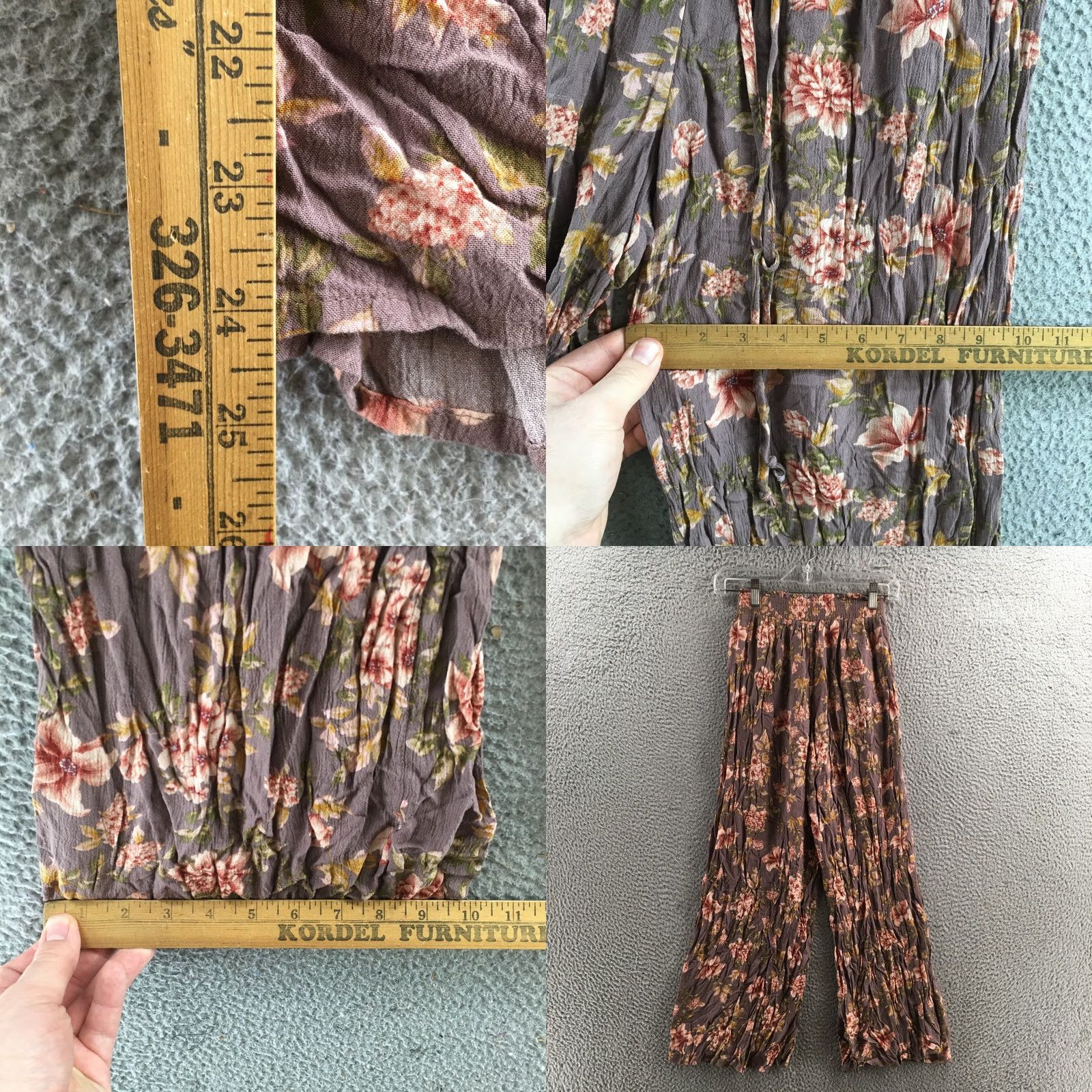American Eagle Outfitters American Eagle Outfitters Wide Leg Pants Womens XS Brown Floral Elastic Waist Crinkle Boho Size 26" / US 2 / IT 38 - 8 Thumbnail