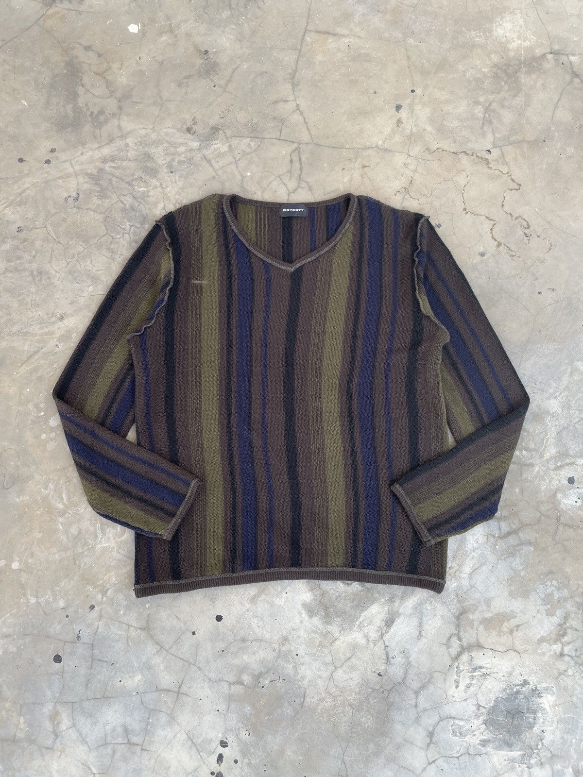 トップス Boycott VintageStriped Knit Boycott Boycott Vertical Stripe Sweater V Neck Knit Crewneck