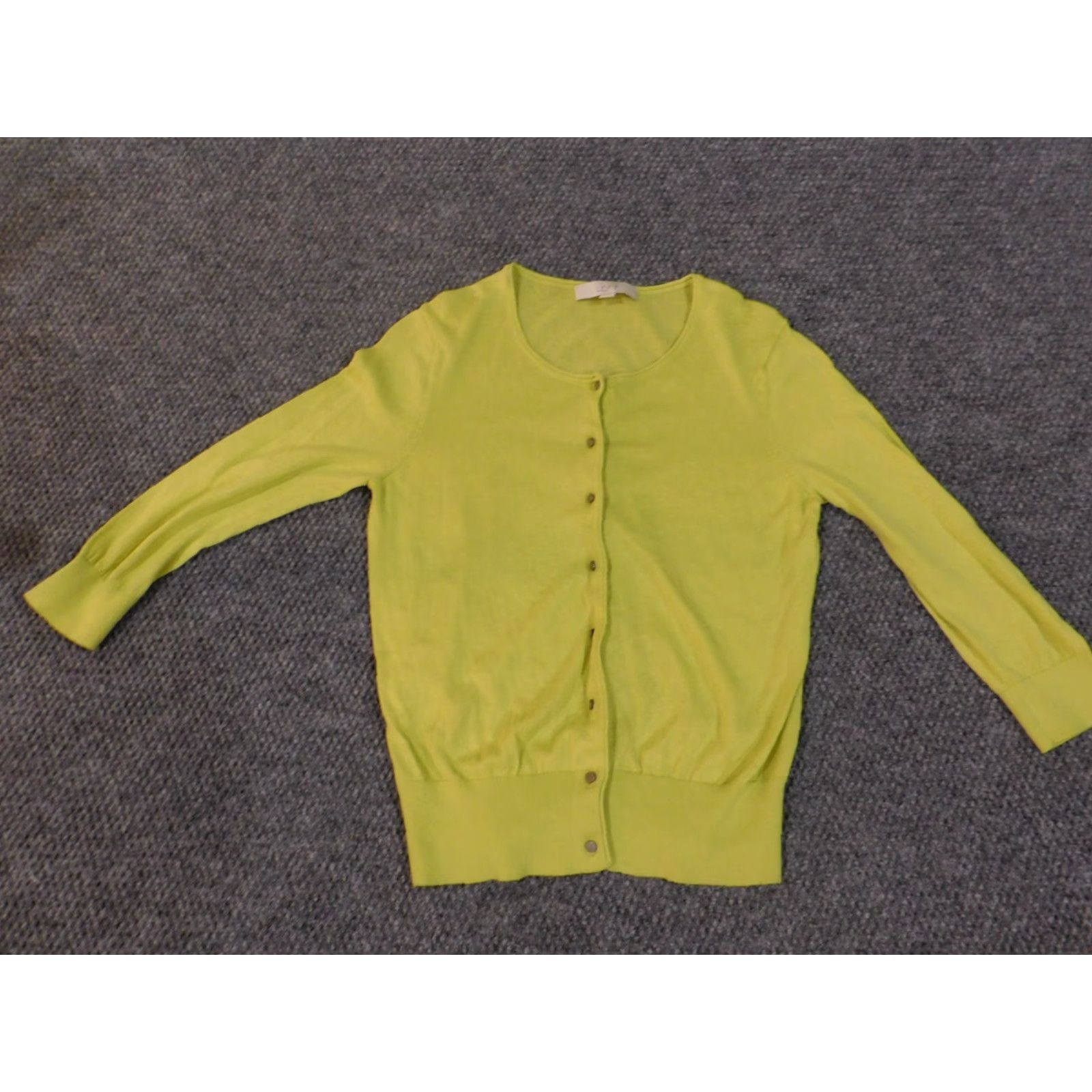 Loft LOFT Cardigan Sweater Green Wool Womens Medium Crew Neck Long Sleeve Rib Knit Button Cotton Casual Pullover Regular Fit Vintage No Size M / US 6-8 / IT 42-44 - 3 Thumbnail