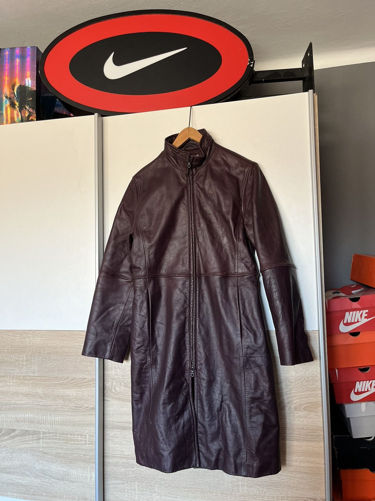 Giorgio Armani Vintage Y2K Giorgio Armani Womens Leather Coat Avant Garde Size L / US 10 / IT 46 - 1 Thumbnail