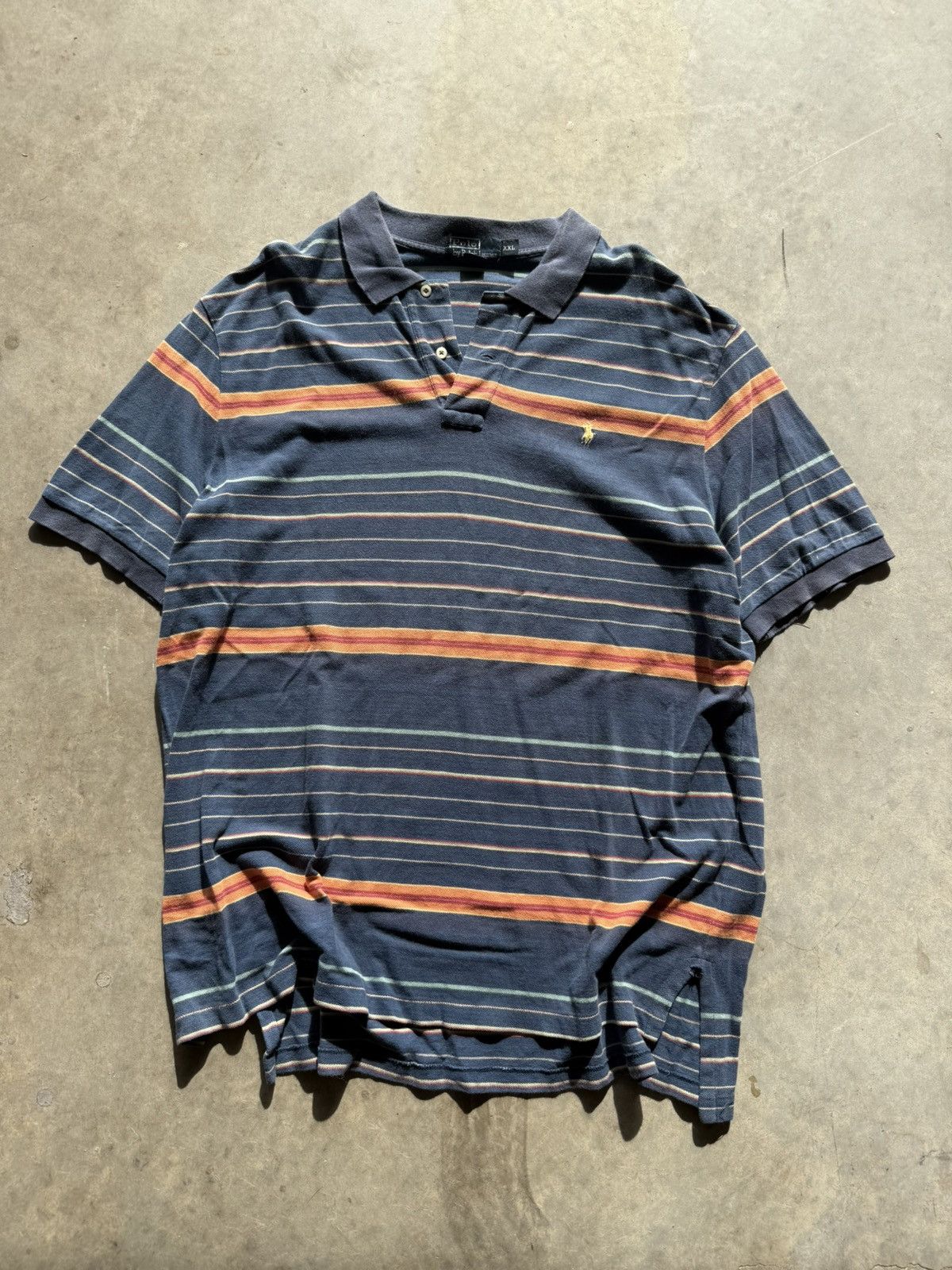 Polo Ralph Lauren Vintage Polo Ralph Lauren Blue Striped Pastelle Polo Size US XXL / EU 58 / 5 - 1 Thumbnail