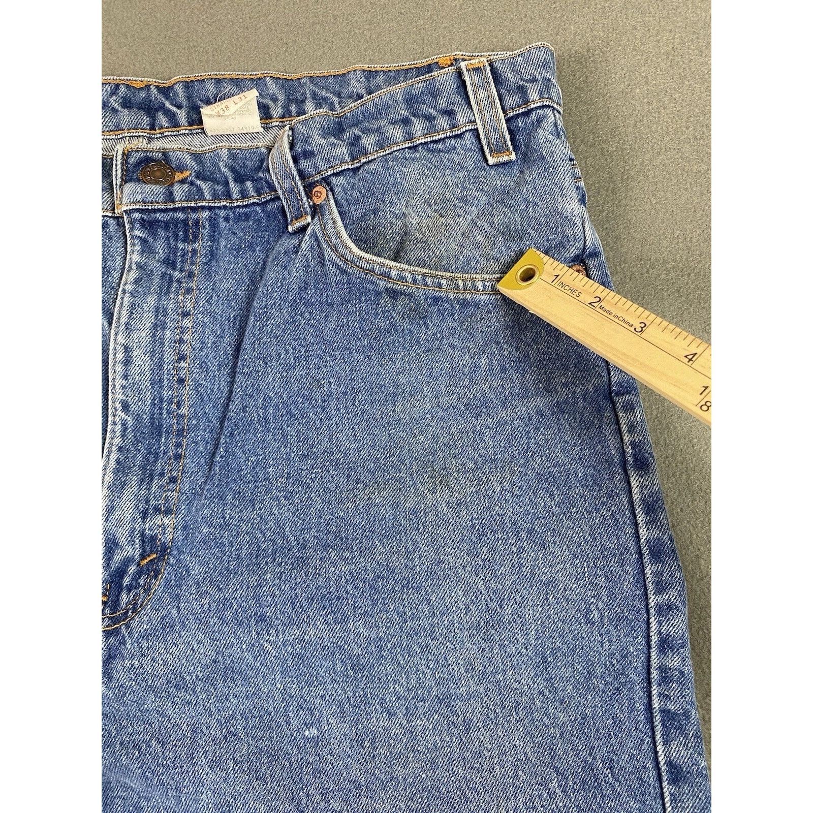 Levi's Levis-505 Jeans Blue Straight Distressed 1997 USA Orange Tab Size US 38 / EU 54 - 12 Thumbnail