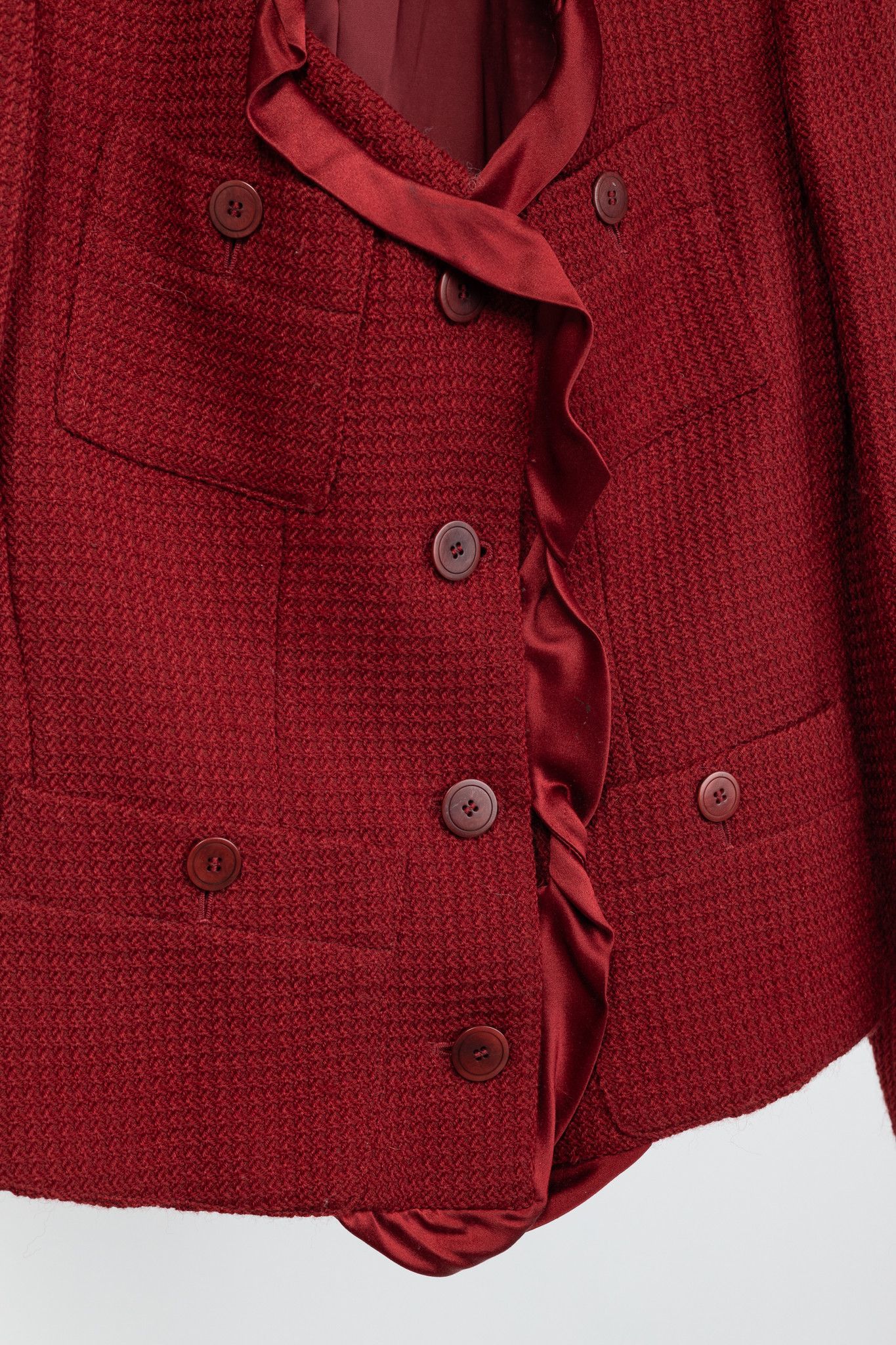 Donna Karan Donna Karan New York Red Wool Tweed Ruffle-Trim Blazer Size L / US 10 / IT 46 - 7 Thumbnail