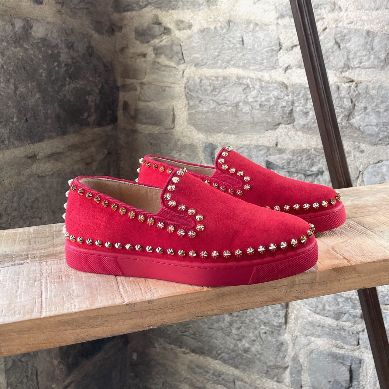 Christian Louboutin Christian Louboutin Red Suede Pik Boat Slip On Sneakers Size US 6 / IT 36 - 1 Thumbnail
