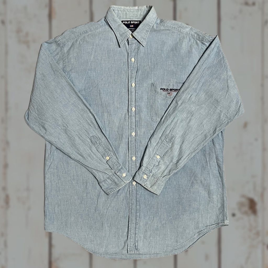 Vintage Vintage Polo Sport Ralph Lauren USA Flag Chambray Work Shirt L Size US L / EU 52-54 / 3 - 1 Thumbnail