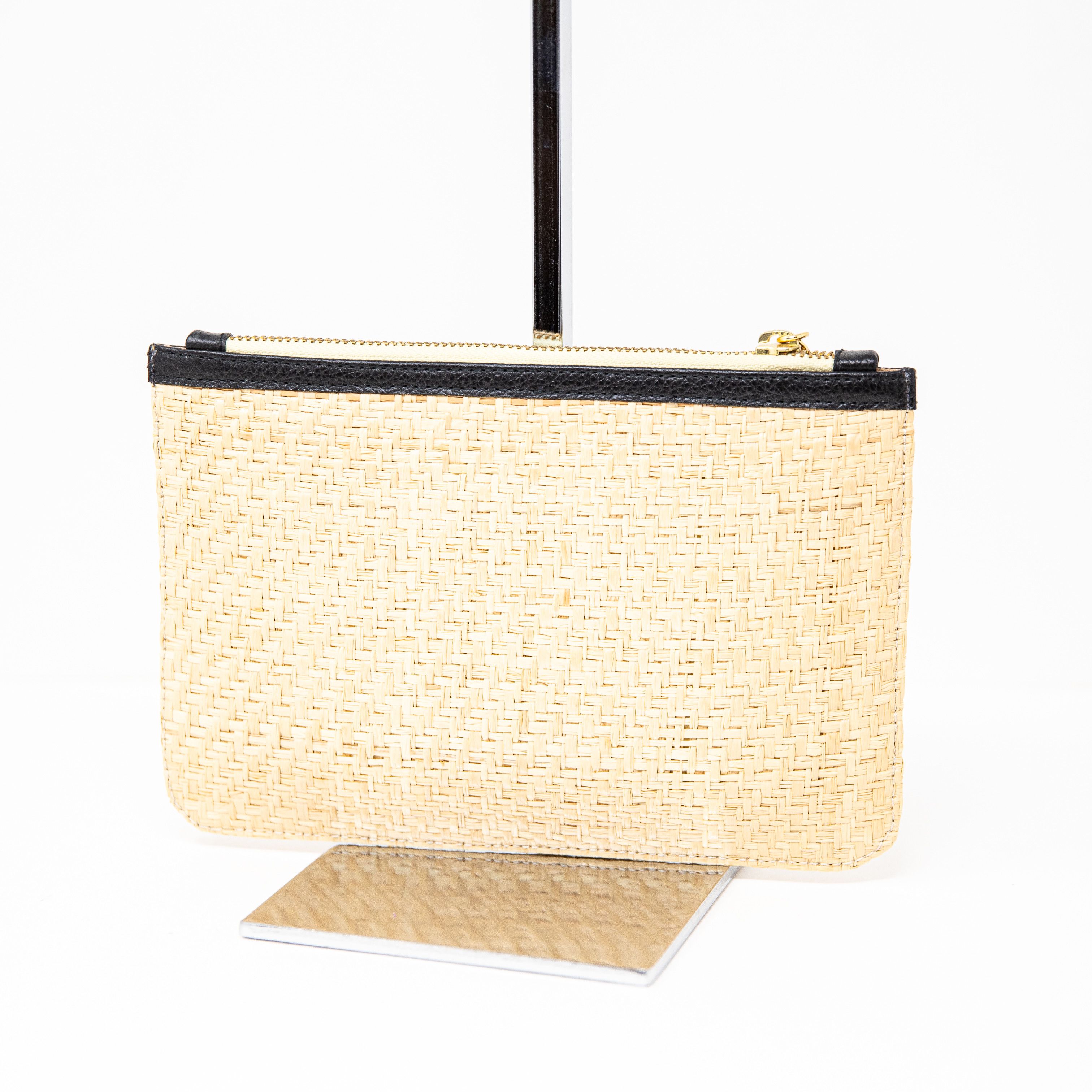 Kayu Bamboo Woven Top Zip Clutch Purse Bag