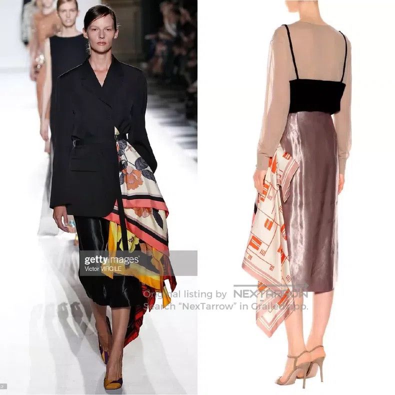 Dries Van Noten Dries Van Noten Silk Scarf Midi Skirt Size 31" - 2 Thumbnail