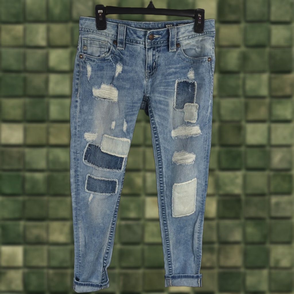 Miss Me VINTAGE Miss Me Womens Jeans Cuffed Skinny Size 27 Distressed Patchwork Denim Boots? No, exclude boots. Size 27" / US 4 / IT 40 - 1 Thumbnail