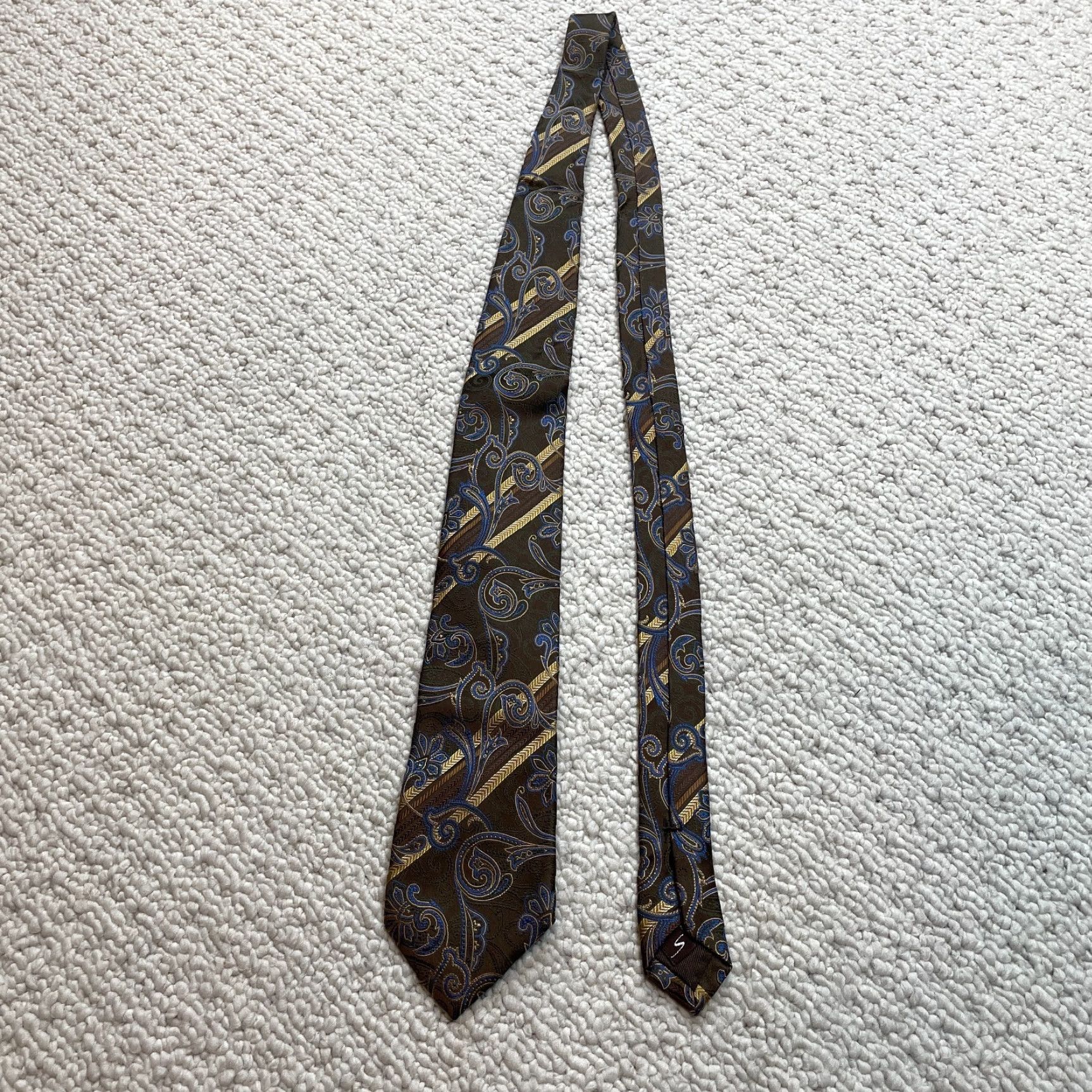 Vintage VINTAGE Santorelli Mens OS Brown Gold Floral Pasiley 100% Silk Designer Classic Necktie Size ONE SIZE - 4 Thumbnail