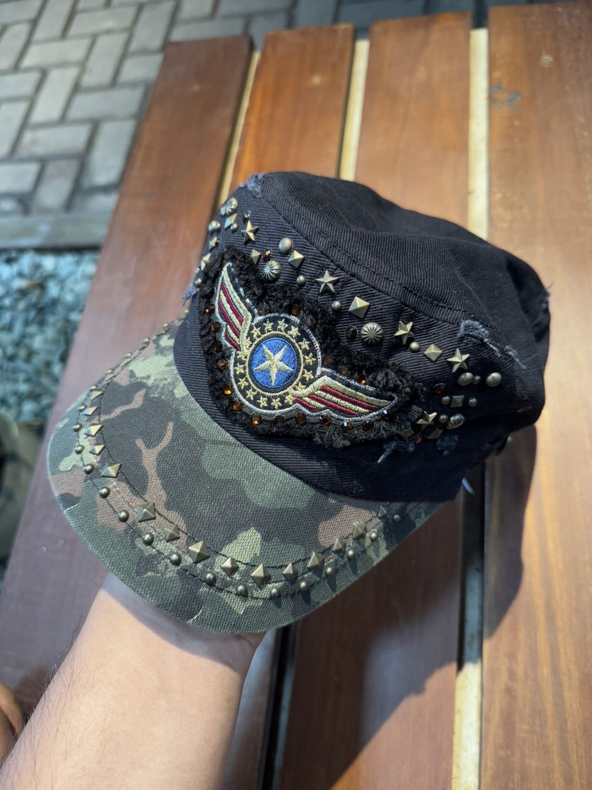 If Six Was Nine × Japanese Brand × Le Grande Bleu (L.G.B.) Japanese Studded Army Cadet Hats Size ONE SIZE - 1 Thumbnail