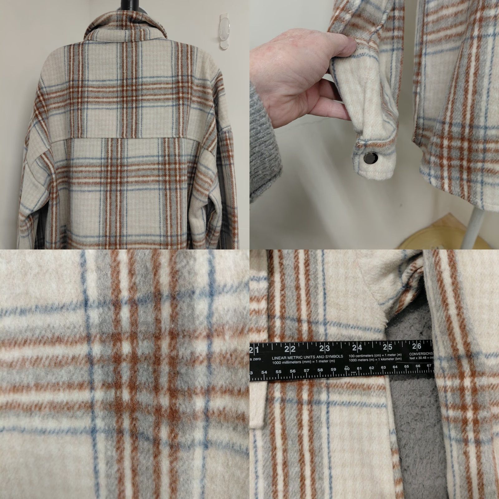 Vintage Women's Pullover Jacket Size 2XL Tan/Blue Pocket Plaid Half Zip Sweatshirt Shirt Size XXL / US 16-18 / IT 52-54 - 8 Thumbnail