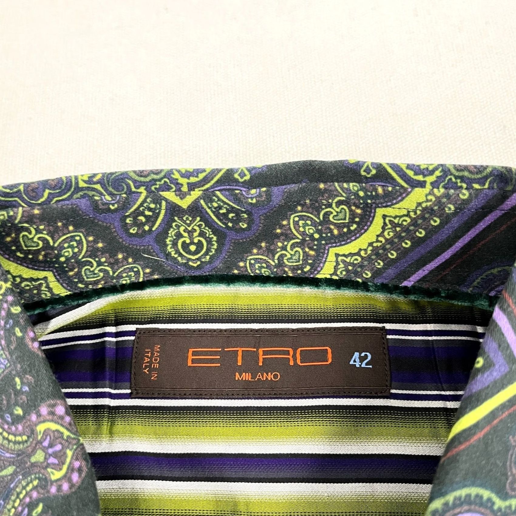 Etro ETRO Milano Shirt Mens Size 42 Multi Striped Contrast Paisley Collar Preppy LS - Pre-Owned Business - Color Multicolor Size US XL / EU 56 / 4 - 2 Thumbnail