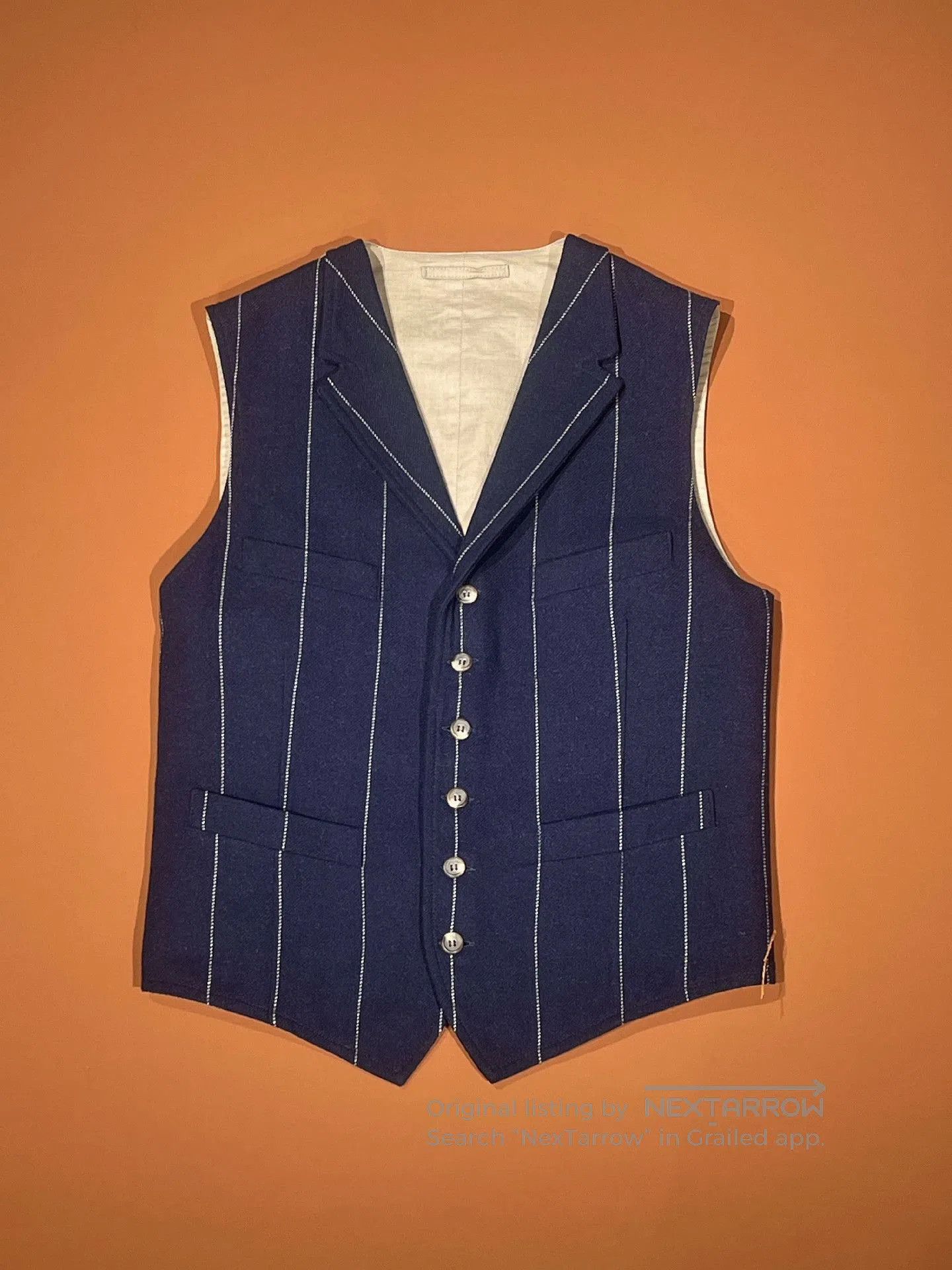 Fortela FORTELA Dark Blue Khaki Stripe Canvas Vest. Size US S / EU 44-46 / 1 - 1 Thumbnail